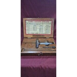 Vintage Starrett Model 445 Depth Micrometer Set Original Wood Box Chart EUC